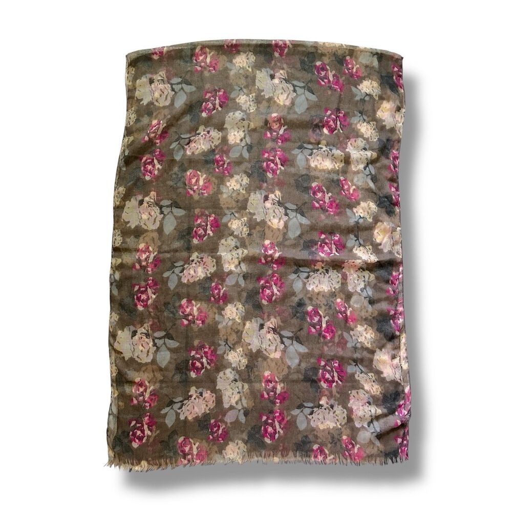 Floral Brown Scarf 80” X 27” Rectangular Woman Scarve